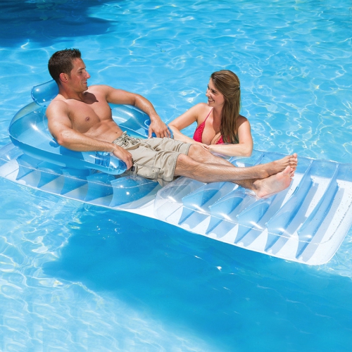 Inflatable Blue Swimming Pool or Patio Chair and Chaise Lounge, 74-Inch