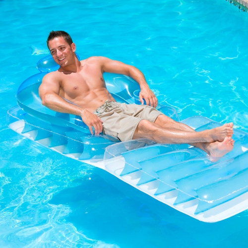 Inflatable Blue Swimming Pool or Patio Chair and Chaise Lounge, 74-Inch