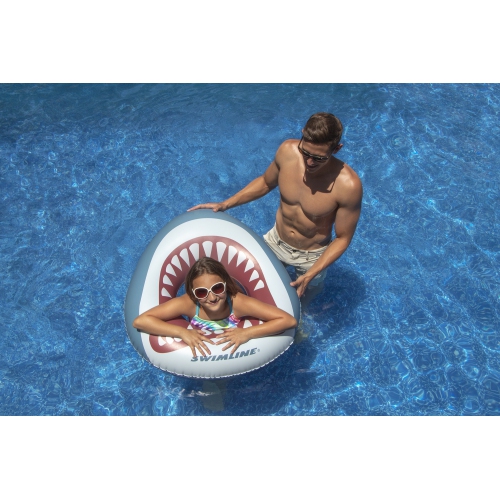 38" White and Gray Inflatable Kids Shark Mouth Pool Ring
