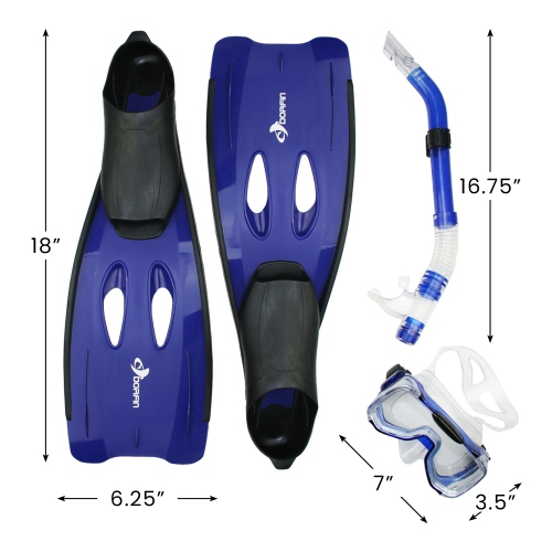 18" Blue and Black Reef Diver Adult Pro Scuba Snorkeling Swimming Pool Set - Extra Small