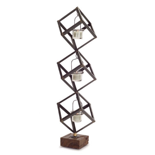 24" Decorative Stacked Boxes on Wood Base Votive Candle Holder