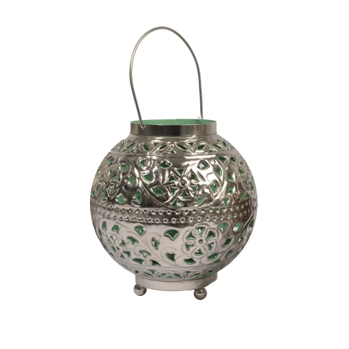 KAEMINGK  8" Tropicalia Silver And Cut-Out Floral Votive Candle Holder In Green