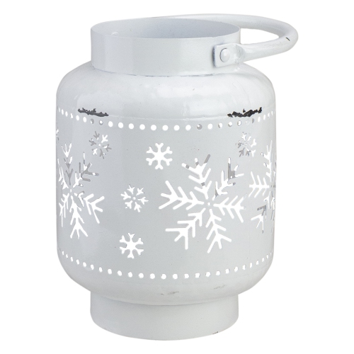 7" White Snowflake Cutout Christmas Candle Lantern