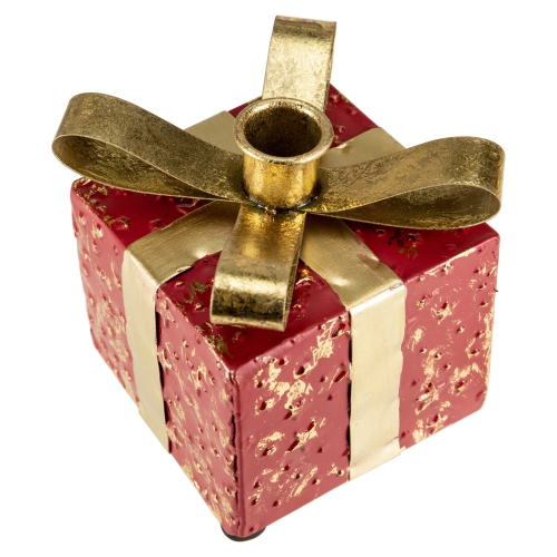 4.5" Red Metal Gift Box Christmas Taper Candle Holder