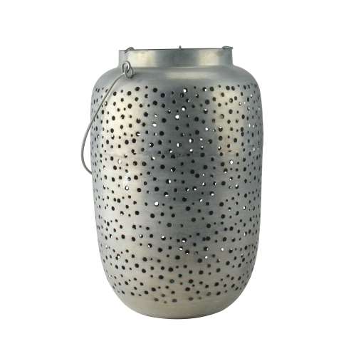 21" Botanic Beauty Gray Cut-Out Pillar Candleholder Lantern