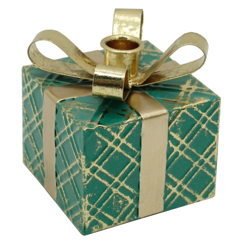 NORTHLIGHT  4.5" Metal Gift Box Christmas Taper Candle Holder In Green