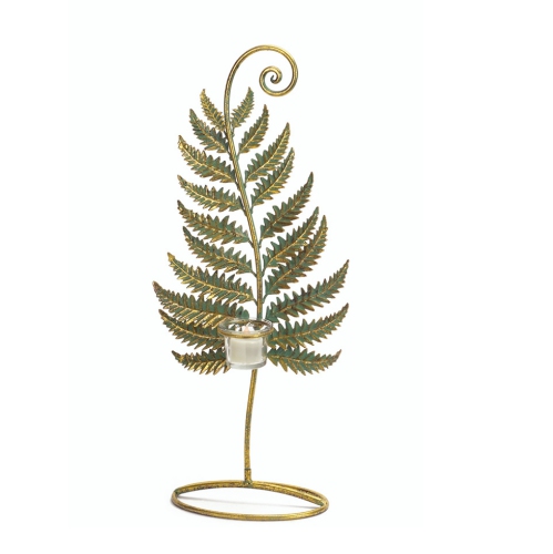 20.75" Golden Patina Standing Fern with Votive Cup Table Top Decoration