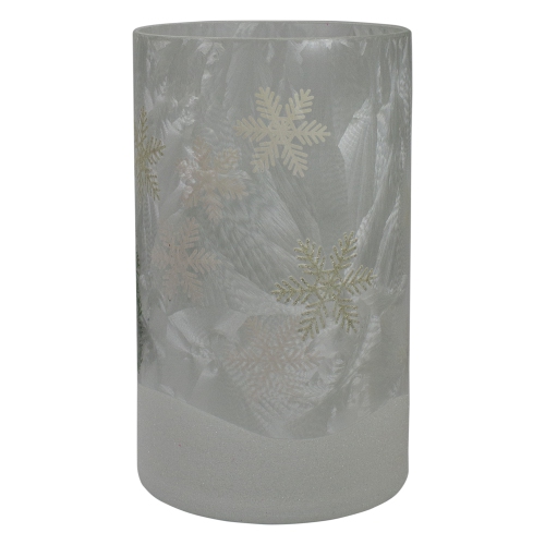 10" Deer, Pine and Snowflakes Hand Painted Flameless Glass Christmas Candle Holder
