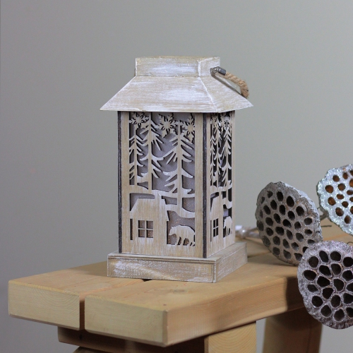 9.5" Lighted Wooden Bear Silhouette Lantern Christmas Decoration