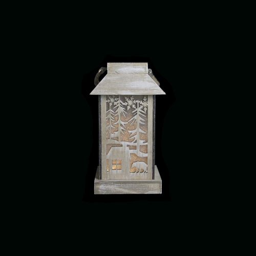 9.5" Lighted Wooden Bear Silhouette Lantern Christmas Decoration