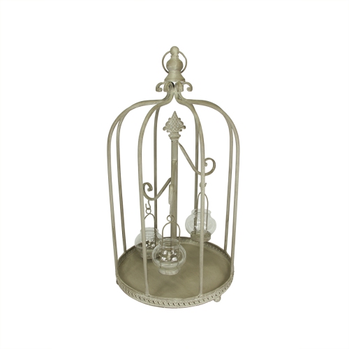 KAEMINGK  26" Vintage Rose Antique-Style Distressed Gray-Washed Taupe Metal Birdcage Tea Light Candle Holder