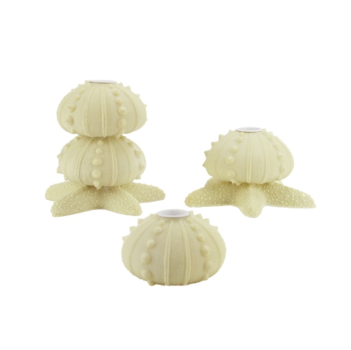Set of 3 Beach Inspired Cream Star Fish Seashell Taper Candle Holders