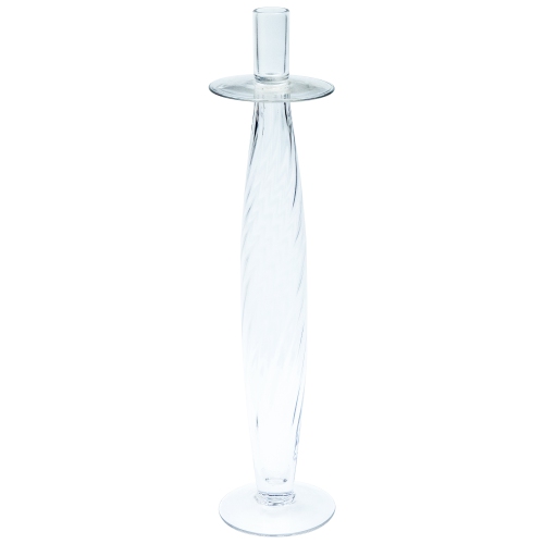 17.5" Transparent Swirled Glass Taper Candle Holder