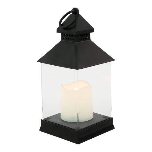 9.5" Black Candle Lantern with Flameless LED Candle Tabletop Decor