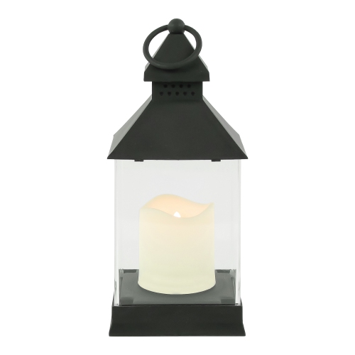9.5" Black Candle Lantern with Flameless LED Candle Tabletop Decor