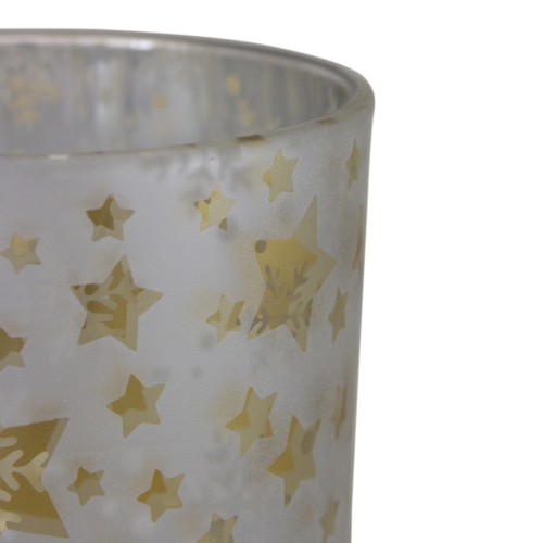 5" Matte Silver and Gold Stars and Snowflakes Flameless Glass Candle Holder