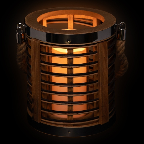 7.5" Rustic Chic Cylinderical Rattan Decorative Candle Holder Lantern with Jute Handle