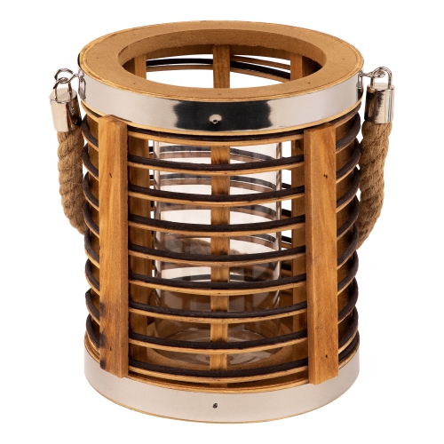 7.5" Rustic Chic Cylinderical Rattan Decorative Candle Holder Lantern with Jute Handle