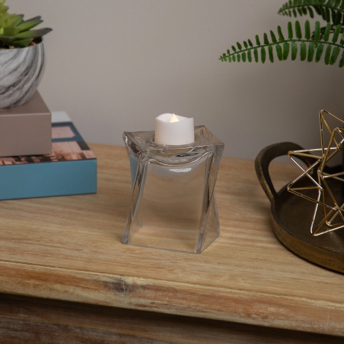 4.25" Dual Purpose Twisted Rectangular Transparent Glass Tea Light Candle Holder