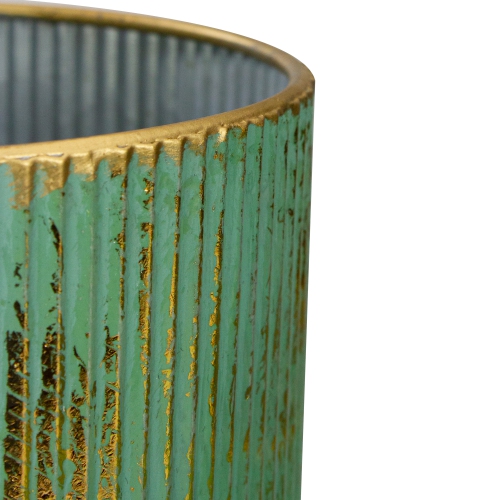 Set of 2 Rustic Green and Gold Christmas Tree Tabletop Lanterns 12"