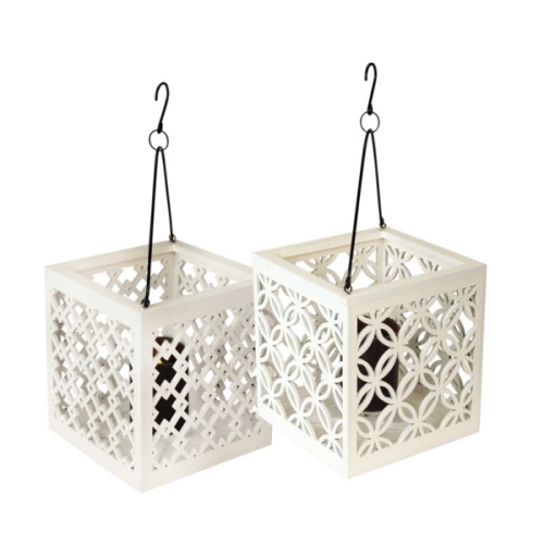 MELROSE  8.5" Metro Geometric Flower Lattice Hanging Patio Pillar Candle Lantern In White