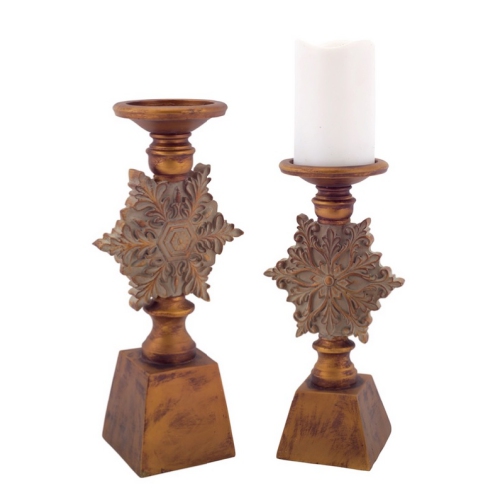 Set of 2 Brown Snowflake Christmas Pillar Candle Holders 13" Best Buy