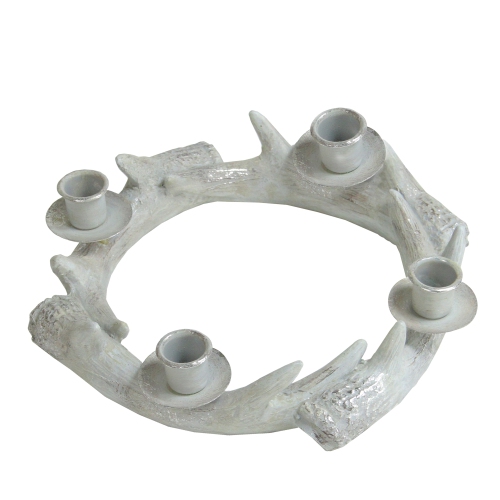 10.25" Silver Distressed Finish Antler Wreath Candle Holder