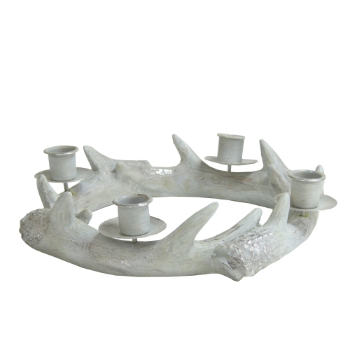 10.25" Silver Distressed Finish Antler Wreath Candle Holder