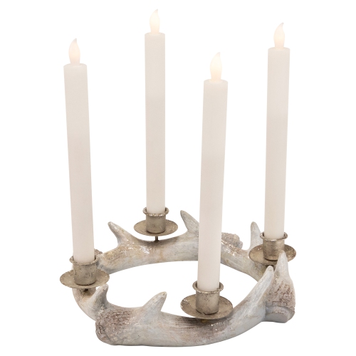 10.25" Silver Distressed Finish Antler Wreath Candle Holder