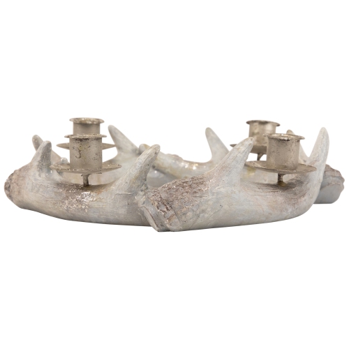10.25" Silver Distressed Finish Antler Wreath Candle Holder