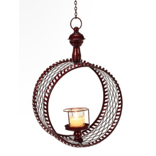 15" Decorative Red Cylindrical Christmas Lattice Hanging Pillar Candle Lantern