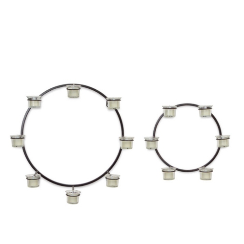 MELROSE  Set Of 2 Modern Circle Wall Mounted Metal Votive Candle Holders 18" In Black