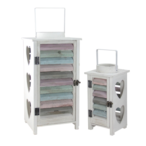 KAEMINGK  Set Of 2 New Romance Decorative Multicolored Weathered Wooden Lantern With Shutters 17.75"