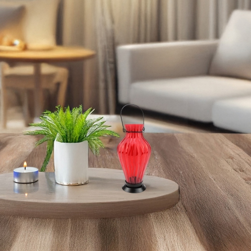 9.5" Frosted Red Ribbed Vase Glass Bottle Tea Light Candle Lantern Decoration