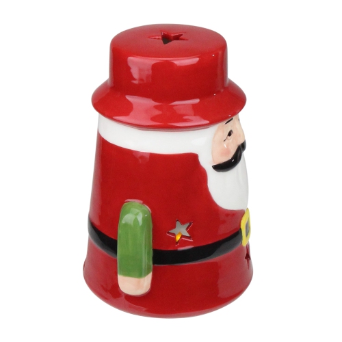 7.25 Red Ceramic Santa Christmas Gnome Tealight Candle Holder