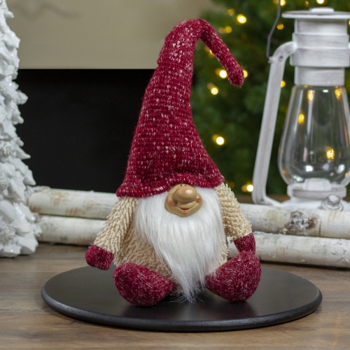17" Ivory and Red Chubby Smiling Gnome Plush Tabletop Christmas Decoration