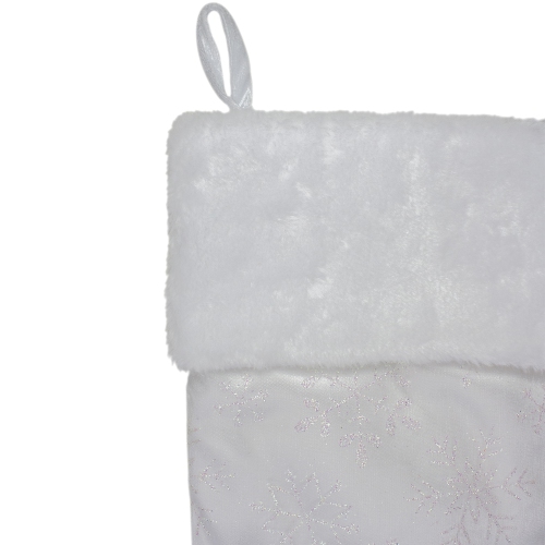 20.5" White Iridescent Glittered Snowflake Christmas Stocking