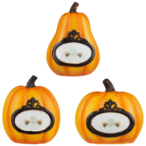 Set of 3 Orange and Black Pumpkin Thanksgiving Tabletop Decors 5.5"