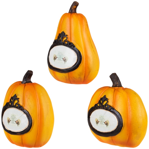Set of 3 Orange and Black Pumpkin Thanksgiving Tabletop Decors 5.5"