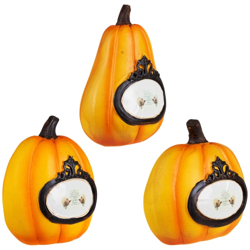 Set of 3 Orange and Black Pumpkin Thanksgiving Tabletop Decors 5.5"