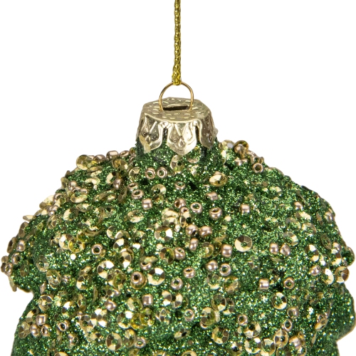 5.5" Green and Gold Glitter Beaded Pine Cone Christmas Ornament