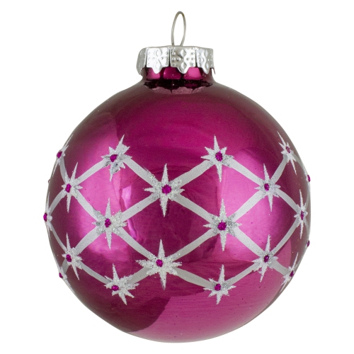 Set of 4 Pink Glass Ball Christmas Ornaments 3.25-Inch
