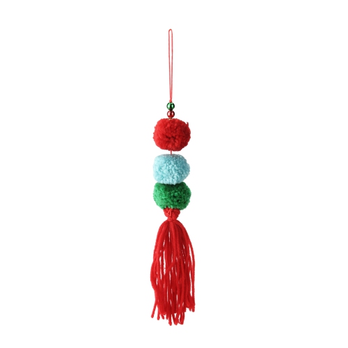 10.75" Bohemian Red Triple Plush Pom-Pom and Fringe Christmas Ornament