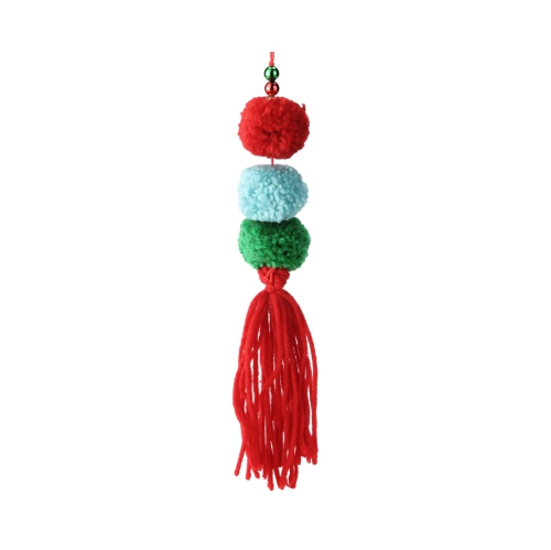 10.75" Bohemian Red Triple Plush Pom-Pom and Fringe Christmas Ornament