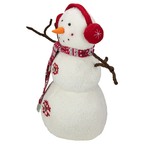 21.5-Inch White and Red Snowflake Sherpa Plush Snowman Christmas Decoration