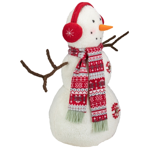 21.5-Inch White and Red Snowflake Sherpa Plush Snowman Christmas Decoration