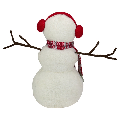 21.5-Inch White and Red Snowflake Sherpa Plush Snowman Christmas Decoration