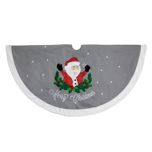 48" Gray and White Traditional Happy Santa Christmas Tree Skirt