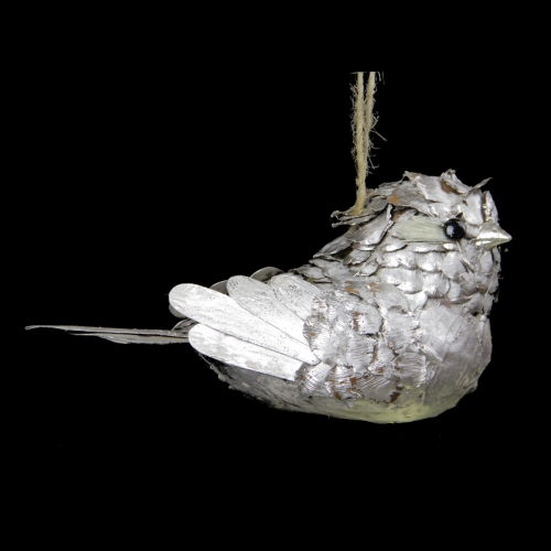 GALLERIE II  8" Glittered Pine Cone Bird Christmas Ornament In Silver