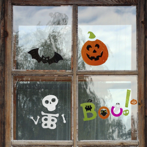 Orange and Green "Boo!" Halloween Gel Window Clings